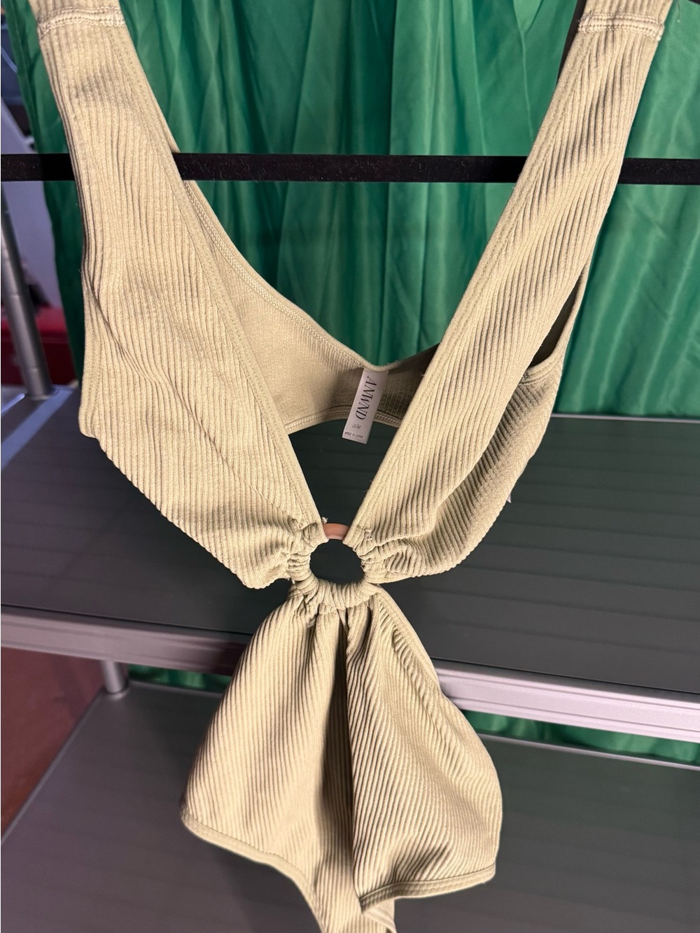 ANWND S/M Olive Green Ribbed O-Ring Cutout Bodysuit